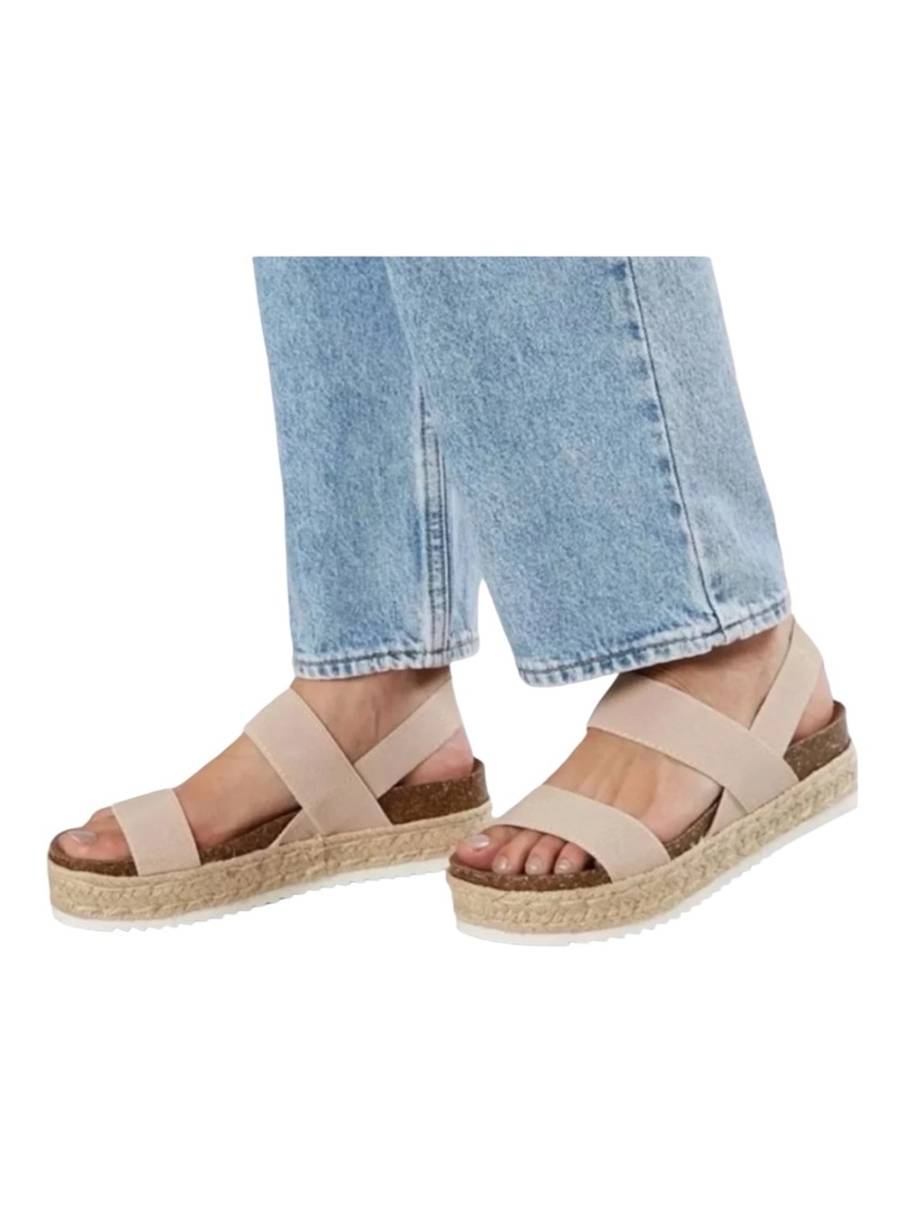 Madden Girl Bessyy Nude Espadrille Sandals Stretch Platform Size 8.5